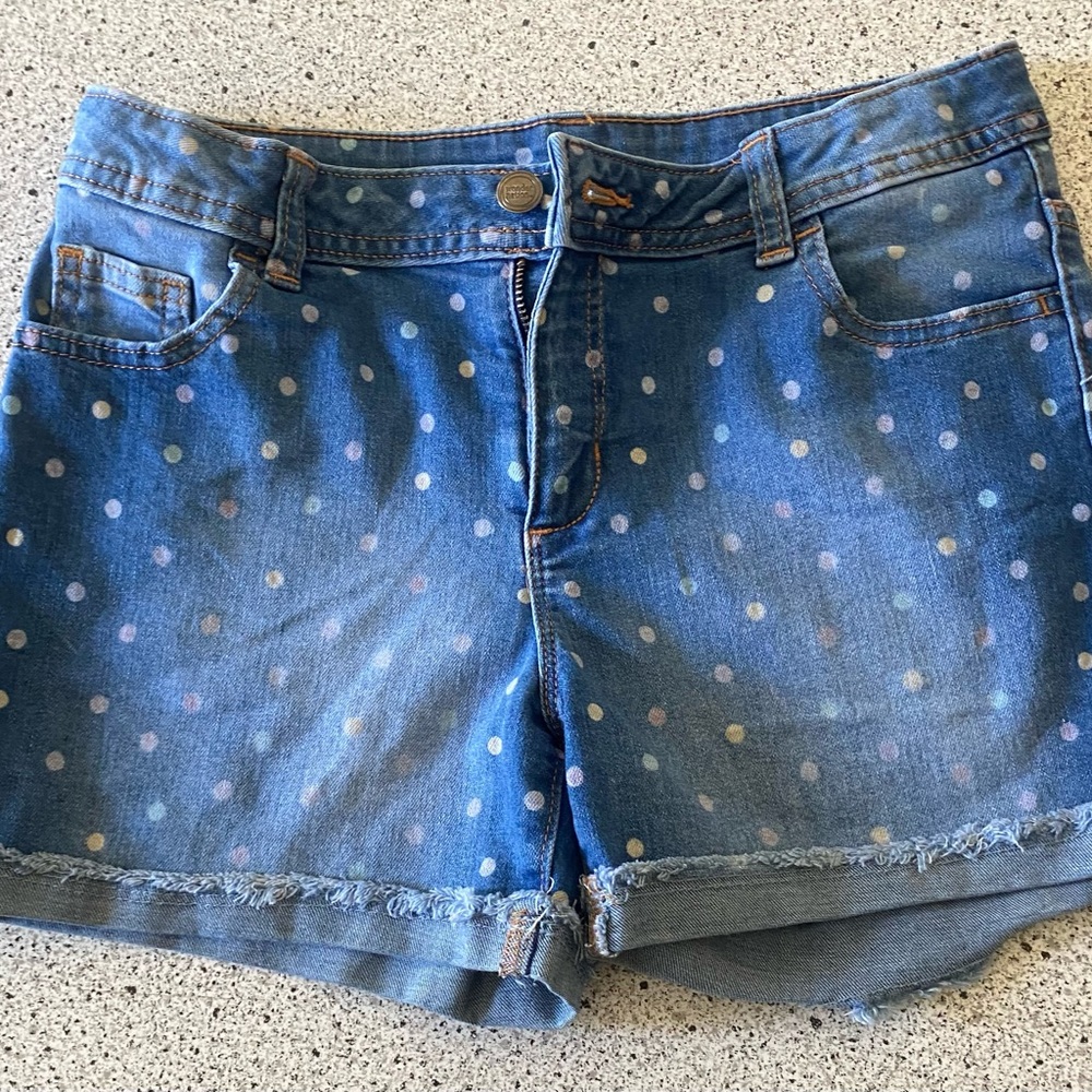 2 pair shorts Wonder Nation denim polkadots, sz 12 1/2+ & Jordache sz. 16 girls